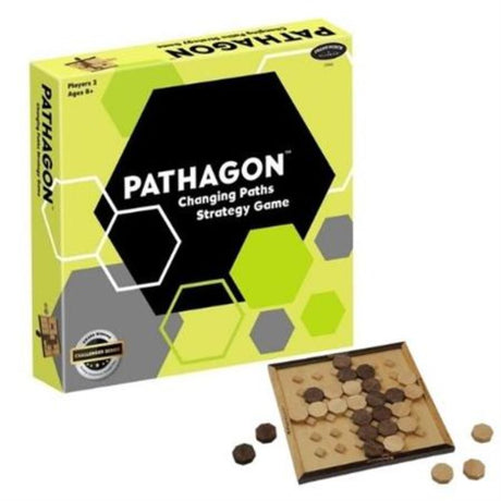 Alt text: "UG Pathogen strategy game featuring colorful wooden pieces on a beautifully designed board for tactical gameplay."