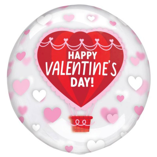 Vibrant hot air balloon with "Happy Valentine's Day" design, perfect for romantic celebrations, inflates to 45-50cm.