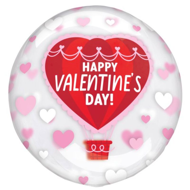 Balloon - Printed Clearz Happy Valentine's Day Hot Air Balloon