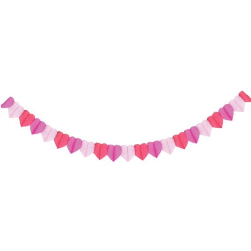 Hearts Tissue Paper Banner in pink, measuring 17cm x 3m, ideal for romantic celebrations and versatile decor.