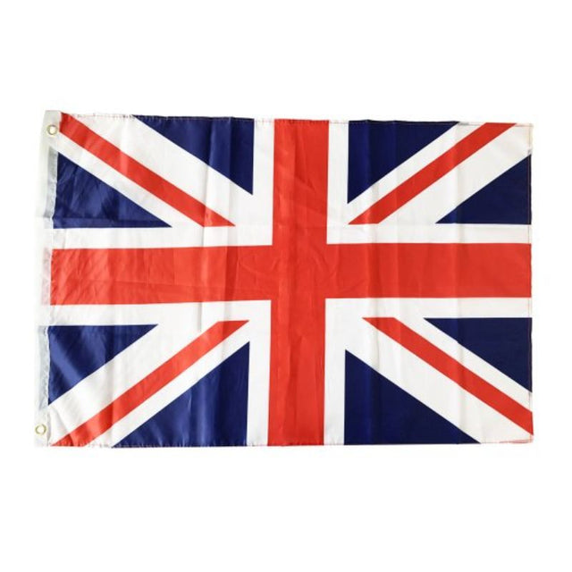 Vibrant 90cm x 60cm British flag, perfect for indoor/outdoor use, celebrating UK pride and heritage.