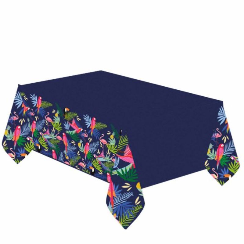 Vibrant tropical paper tablecover, 1.2m x 1.8m, perfect for summer parties and easy clean-up.