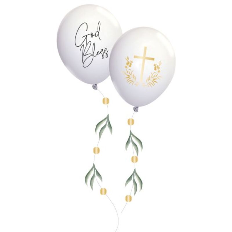 Pack of 4 eco-friendly 27cm latex balloons with botanical design, perfect for religious celebrations and elegant decor.