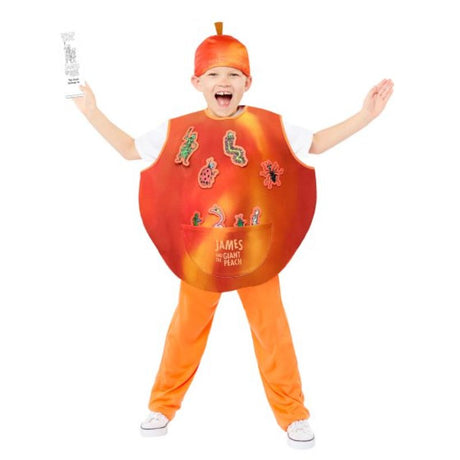 Costume featuring tabard, whimsical hat, and comfortable trousers inspired by James & The Giant Peach for ages 4-6.