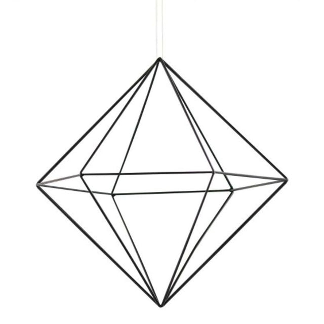 Contemporary geometric metal hanging decoration for weddings, 30cm tall with black twine, perfect for elegant decor.