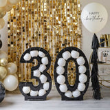 Champagne Noir Black 30th balloon mosaic frames, stylishly crafted, perfect for milestone celebrations and photo opportunities.