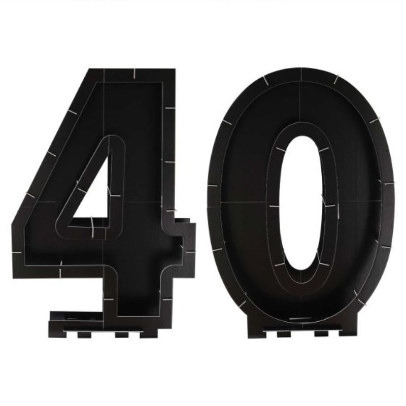 Champagne Noir Black 40th balloon mosaic frames, showcasing '40', ideal for elegant birthday celebrations and photos.