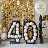 Champagne Noir Black 40th Balloon Mosaic Frame Decoration showing elegant '40' designs, perfect for stylish birthday celebrations.