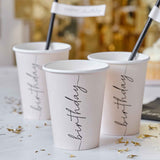 Elegant nude and black paper party cups for birthdays, 9oz size, pack of 8, perfect for stylish beverage serving.