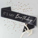 Black and nude birthday sash with luxurious velvet ribbon, perfect for celebrating in style.