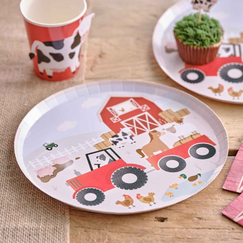 Charming farm animal paper plates, 25cm, perfect for themed parties, picnics, and easy cleanup, pack of 8.