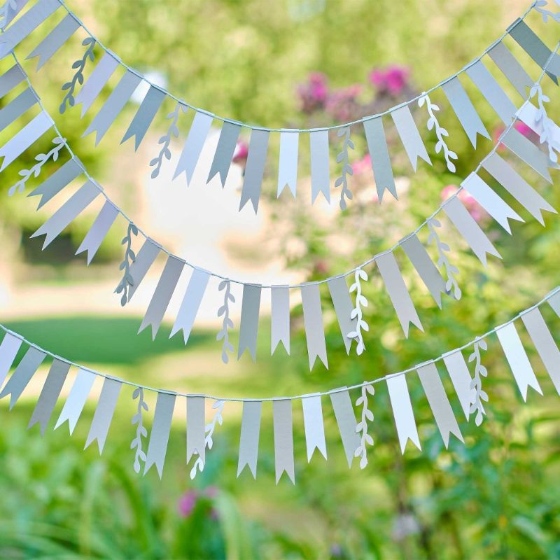 Sage green party garland, 5m long, perfect for birthdays and weddings, enhancing any celebration with modern charm.