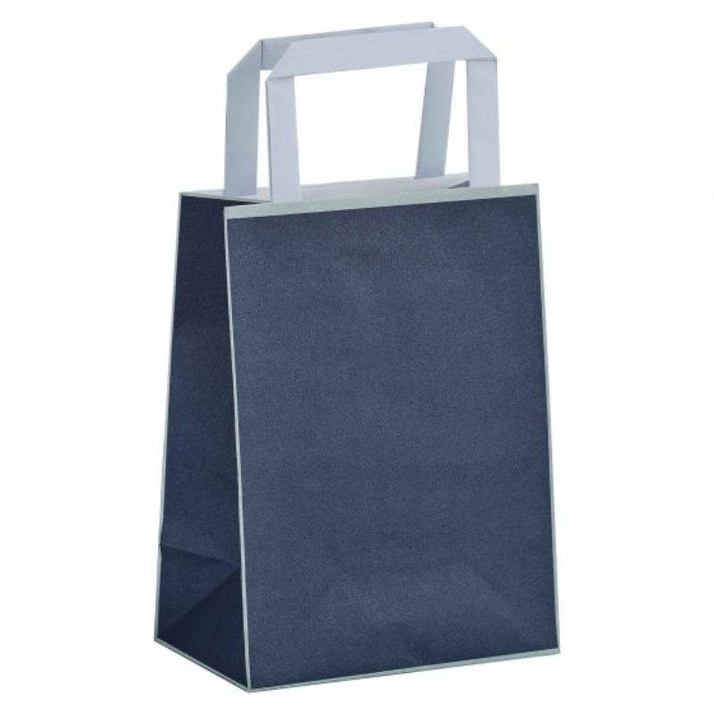 Navy blue paper party bags pack of 5, eco-friendly, perfect for gifts or treats, measuring 26cm x 13cm.