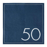 Navy paper napkins with '50' design, perfect for celebrating a 50th birthday, pack of 16, 16.5cm diameter.