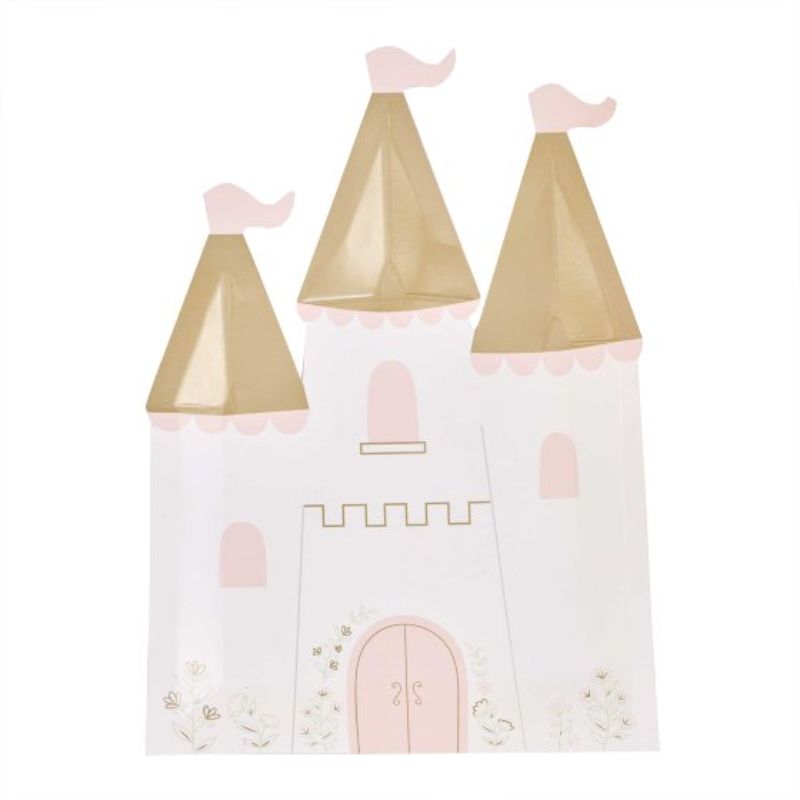 Set of 8 Princess Party Castle Paper Plates, 21cm x 14cm, sturdy, eco-friendly, perfect for birthday celebrations.