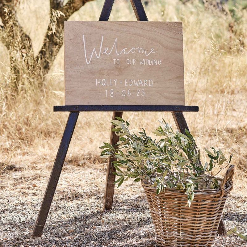 Customizable A2 wooden wedding sign in sage, ideal for elegant décor and personal messages on your special day.