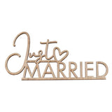 Sage wooden "Just Married" place settings, pack of 6, elegant rustic design for wedding decor, measuring 7cm x 14cm.