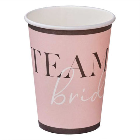 Pack of 8 stylish paper cups featuring 'Future Mrs' print, perfect for celebrating the bride-to-be at hen parties.