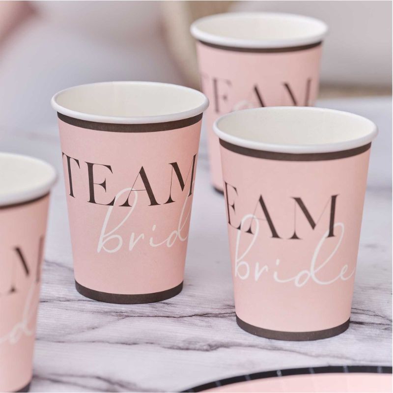 "Pack of 8 stylish 'Future Mrs' hen party paper cups, perfect for toasting at bridal celebrations."