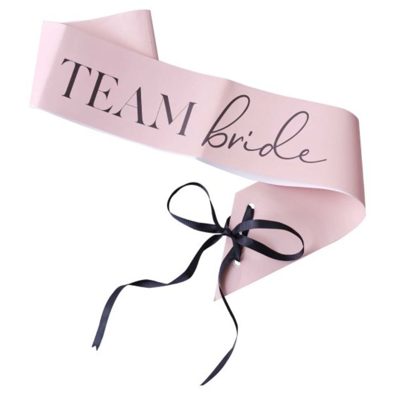 Pack of 6 elegant Future Mrs Hen Party sashes with black ribbon accents for celebrating the bride-to-be and her squad.