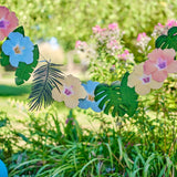 Vibrant 2m Hawaiian garland with palm leaves and hibiscus flowers, perfect for tropical-themed parties and events.