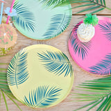 Vibrant Tiki Tropics Hawaiian palm leaf paper plates, pack of 8, perfect for summer parties, featuring eco-friendly designs.