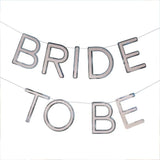 Silver "Bride To Be" bunting for hen parties, measuring 1.5m with 2 stylish strands, ideal for creating a festive atmosphere.