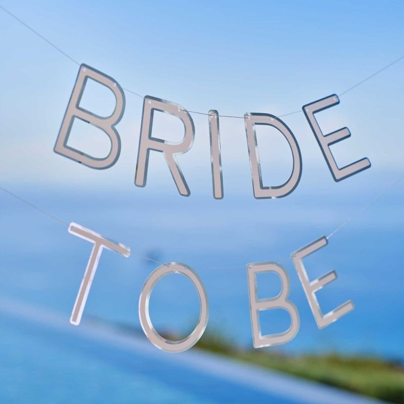 Silver "Bride To Be" bunting, 1.5m long with 2 stylish strands, perfect for hen parties and bridal celebrations.