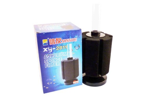 Aquatic XY-2811 sponge filter: 8cm diameter, 10cm high, ideal for freshwater & saltwater aquariums, promotes beneficial bacteria growth.