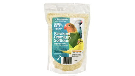 Premium softfood for parakeets, 500g, high in protein and nutrients for healthy conditioning and rearing.