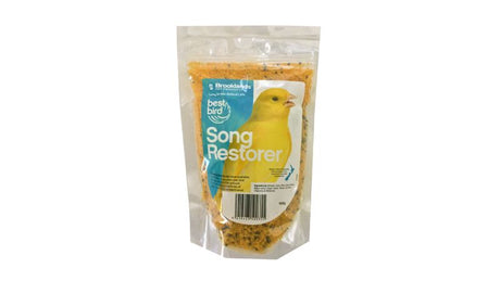 Premium bird feed blend promoting health and natural singing behaviors with nutrients from wheat, corn, rice, and bee pollen.