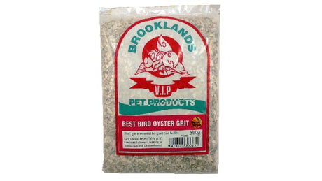 Oyster Bird Grit 500g in a bag, enriched with calcium for bird health, aids digestion, and supports strong bones and eggshells.