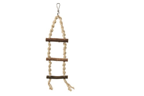 Rope ladder for birds, 40cm long with 3 rungs, promoting climbing exercise and mental stimulation for small to medium-sized birds.