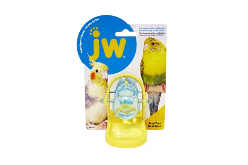 Colorful JW Activity Tip & Treat bird toy for engaging small to medium birds, promoting foraging and mental stimulation.