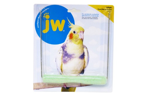 JW Insight Sand Perch Swing for birds, featuring a sand-coated surface for claw health and durable stainless steel construction.