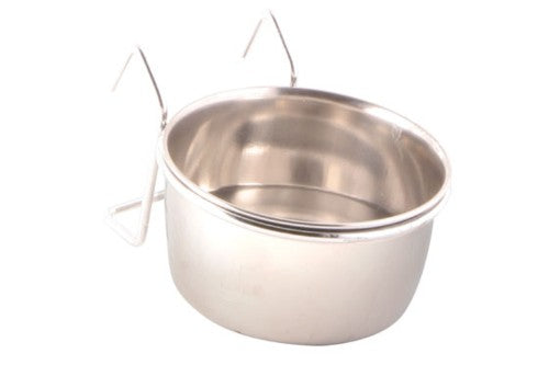 Stainless steel bird feeder cup with chrome holder, 150mL capacity, perfect for attracting small birds to your outdoor space.