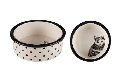 Artistic 12cm Zentangle cat dish with intricate patterns, non-slip base, and easy-to-clean ceramic for stylish mealtime.