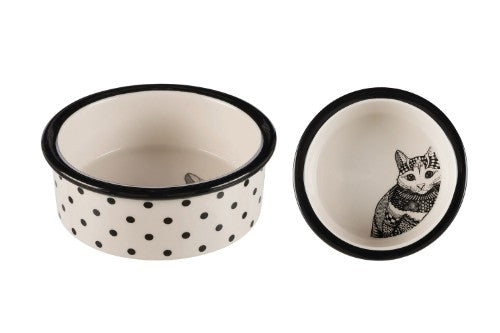 Artistic 12cm Zentangle cat dish with intricate patterns, non-slip base, and easy-to-clean ceramic for stylish mealtime.