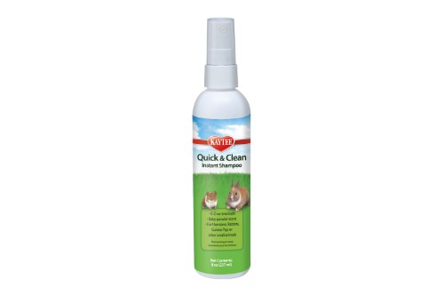 KT Quick & Clean Instant Critter Shampoo (237mL) for small animals, gentle no-rinse formula with baby powder scent, ideal for quick grooming.