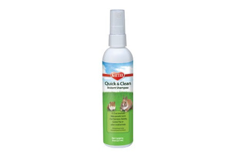 KT Quick & Clean Instant Critter Shampoo (237mL) for small animals, gentle no-rinse formula with baby powder scent, ideal for quick grooming.