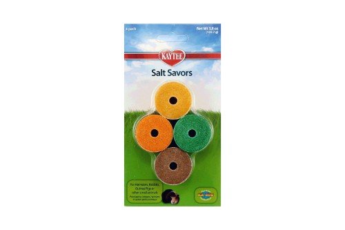 4-pack of KT Mini Salt Savours treats for small pets, providing flavors, minerals, and dental support for rabbits and hamsters.