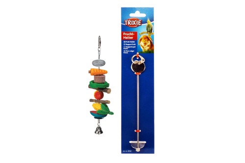 Durable metal fruit stick for small animals, 20cm, ideal for hanging fresh treats in cages, promoting fun and nutrition.