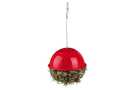 16cm food dispensing ball for small pets, encourages foraging, easy to fill, safe hanging design, durable metal construction.