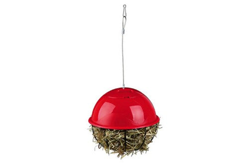 16cm food dispensing ball for small pets, encourages foraging, easy to fill, safe hanging design, durable metal construction.