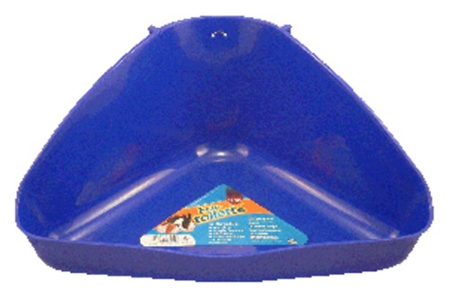 Corner litter tray for small pets, 36 x 21 x 15 cm, with high sides to prevent spills and easy access for guinea pigs and rabbits.