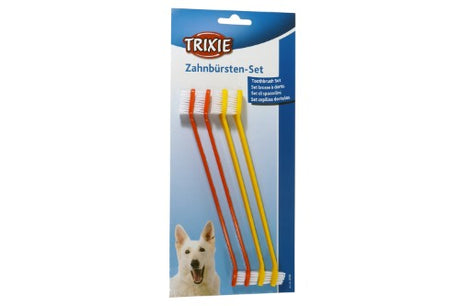 Trixie 4-piece dog toothbrush set for effective dental care, designed for all breeds, 23cm with ergonomic grip.