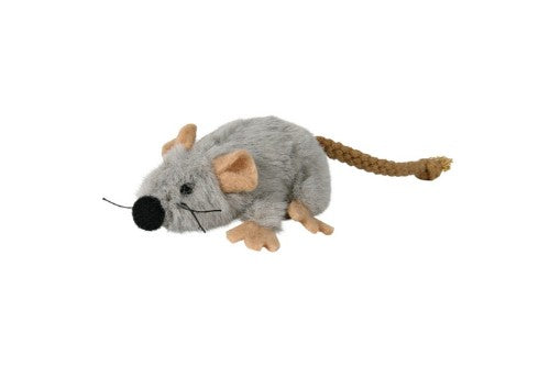 Grey mouse-shaped catnip toy by Trixie, designed to engage and entertain indoor cats with fun, durable play.