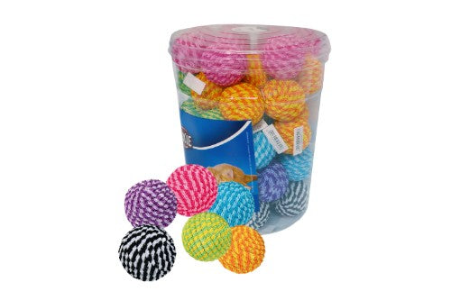 Brightly colored 4.5cm spiral balls in a tub of 54, perfect for keeping cats engaged and entertained during playtime.