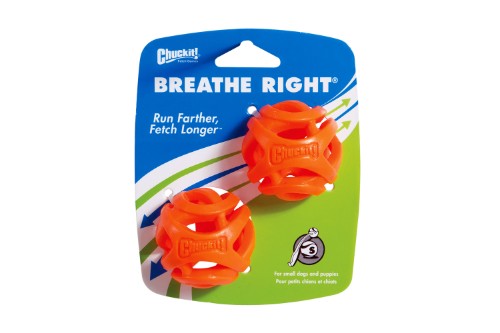 Chuckit! Breathe Right Ball Small: lightweight fetch ball with airflow design, floats in water, and doubles as a treat dispenser.