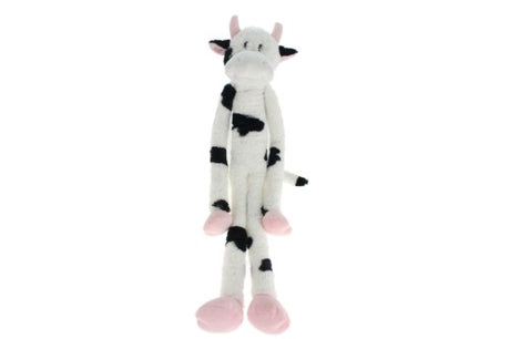 Colorful 68cm plush cow dog toy for medium to large dogs, perfect for tug-of-war and solo play.